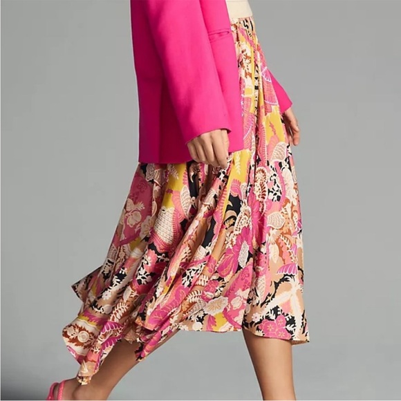 Anthropologie Sleek A-Line Midi Skirt Handkerchief Hem Colorful Size Medium - Picture 5 of 15